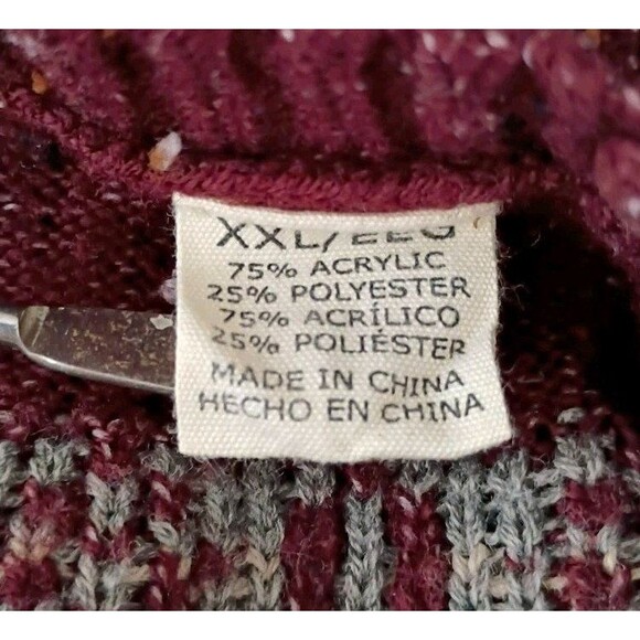 Weatherproof Fair Isle Sweater Sz XXL Burgundy Navy Crew Neck Y2K VTG Preppy - Picture 7 of 10